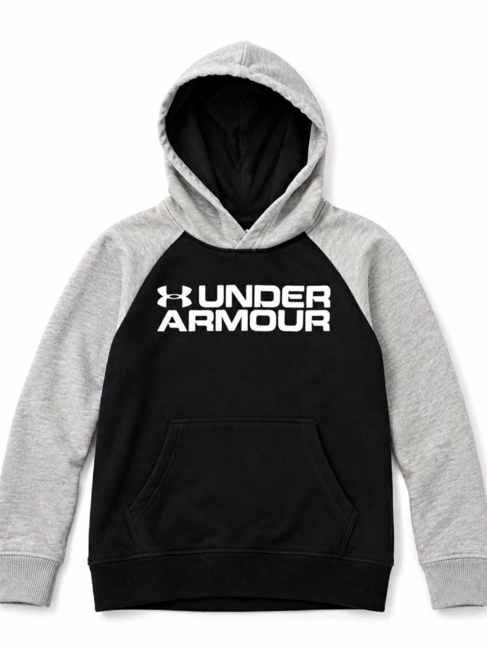 Under Armour Boys Black Gray Logo Pullover Hoodie Youth Small